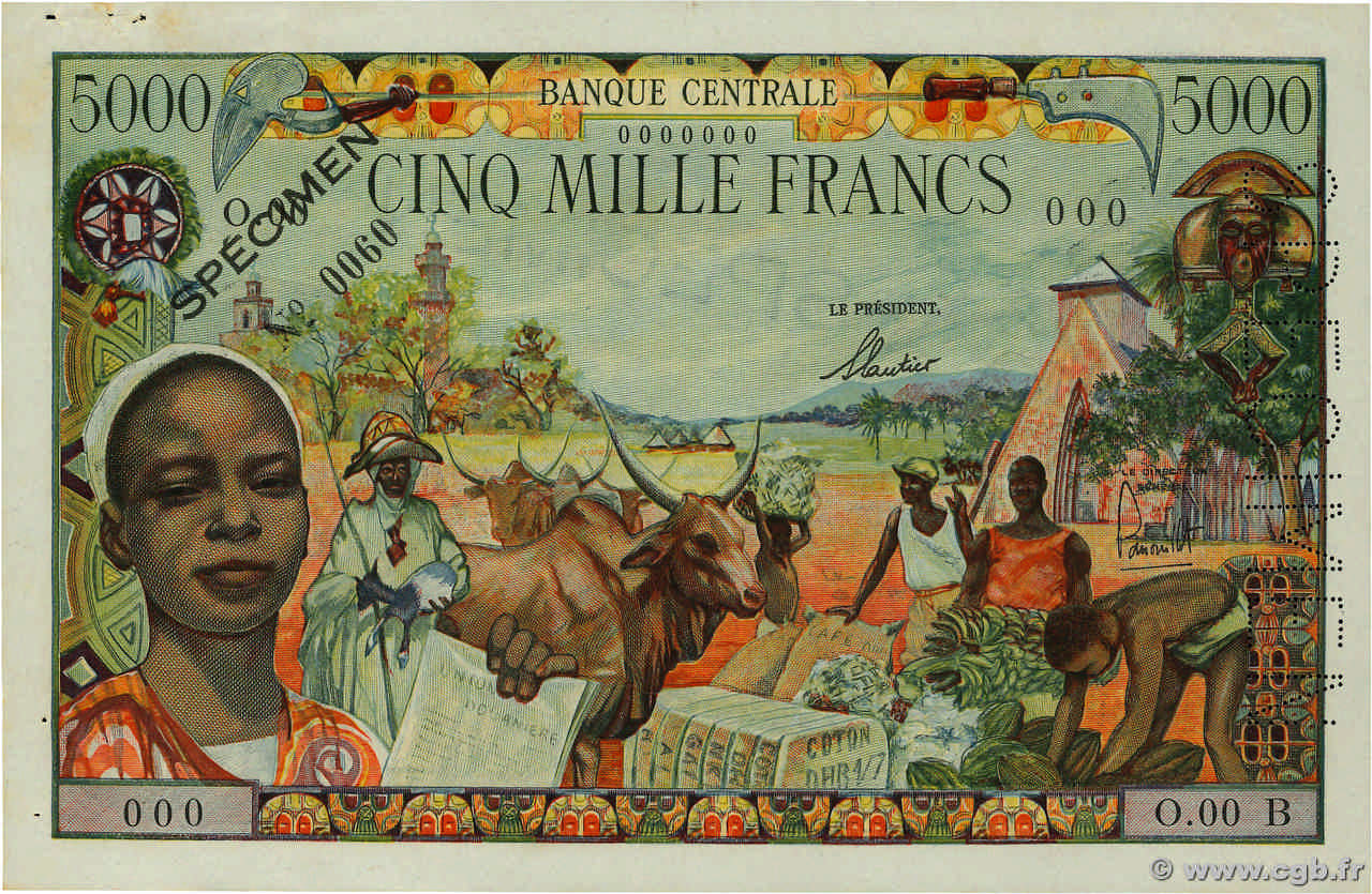 5000 Francs Spécimen ÉTATS DE L AFRIQUE ÉQUATORIALE  1963 P.06bs SUP