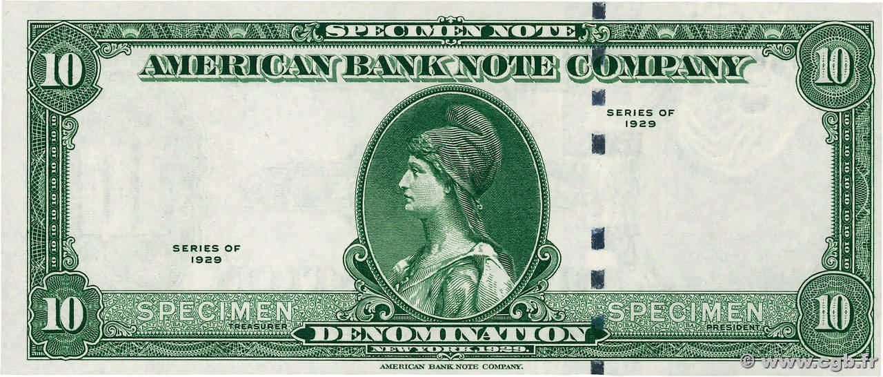 10 (Units) Test Note UNITED STATES OF AMERICA  1929  UNC