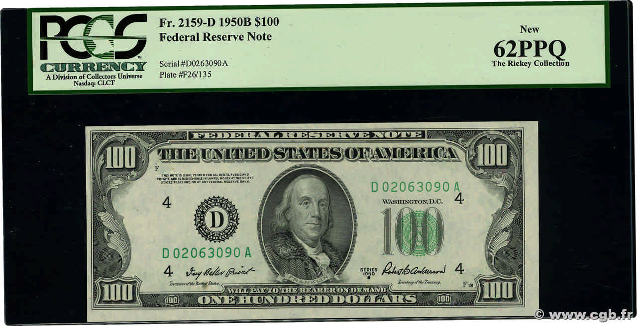100 Dollars ÉTATS-UNIS D AMÉRIQUE Cleveland  1950 P.442b pr.NEUF