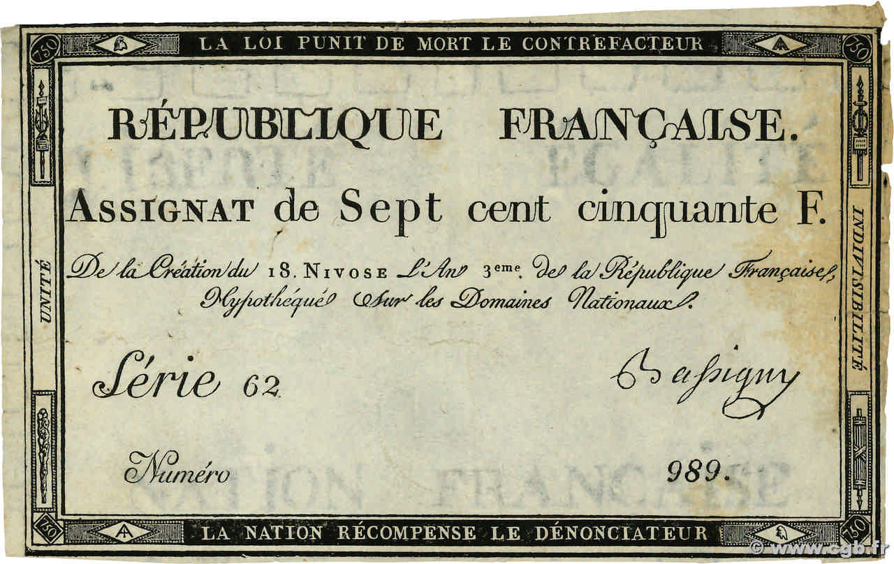 750 Francs FRANCIA  1795 Ass.49a MBC
