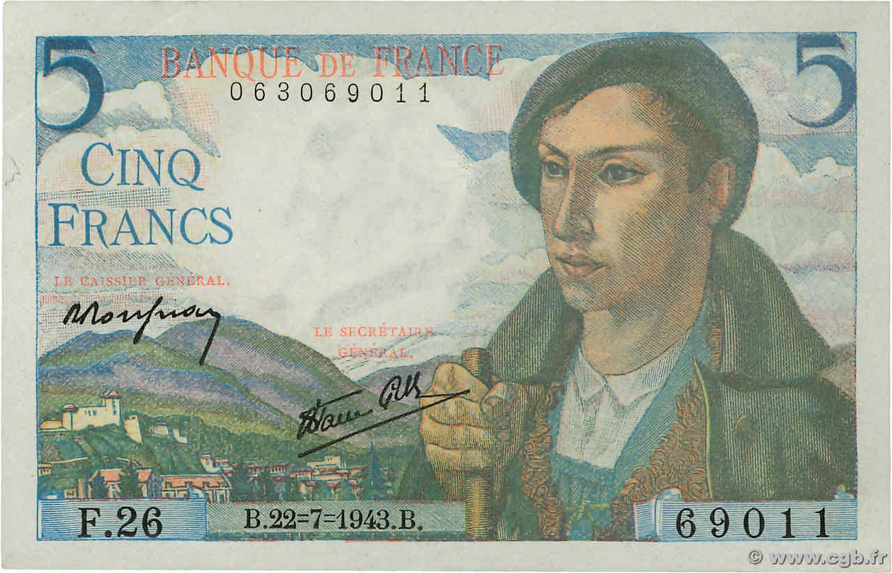 5 Francs BERGER FRANCIA  1943 F.05.02 AU