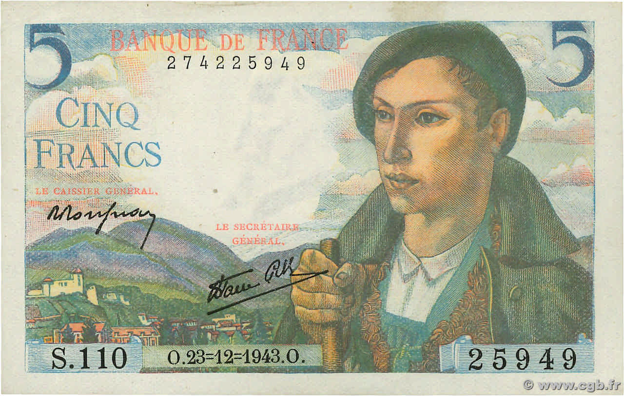 5 Francs BERGER FRANCIA  1943 F.05.05 SC+