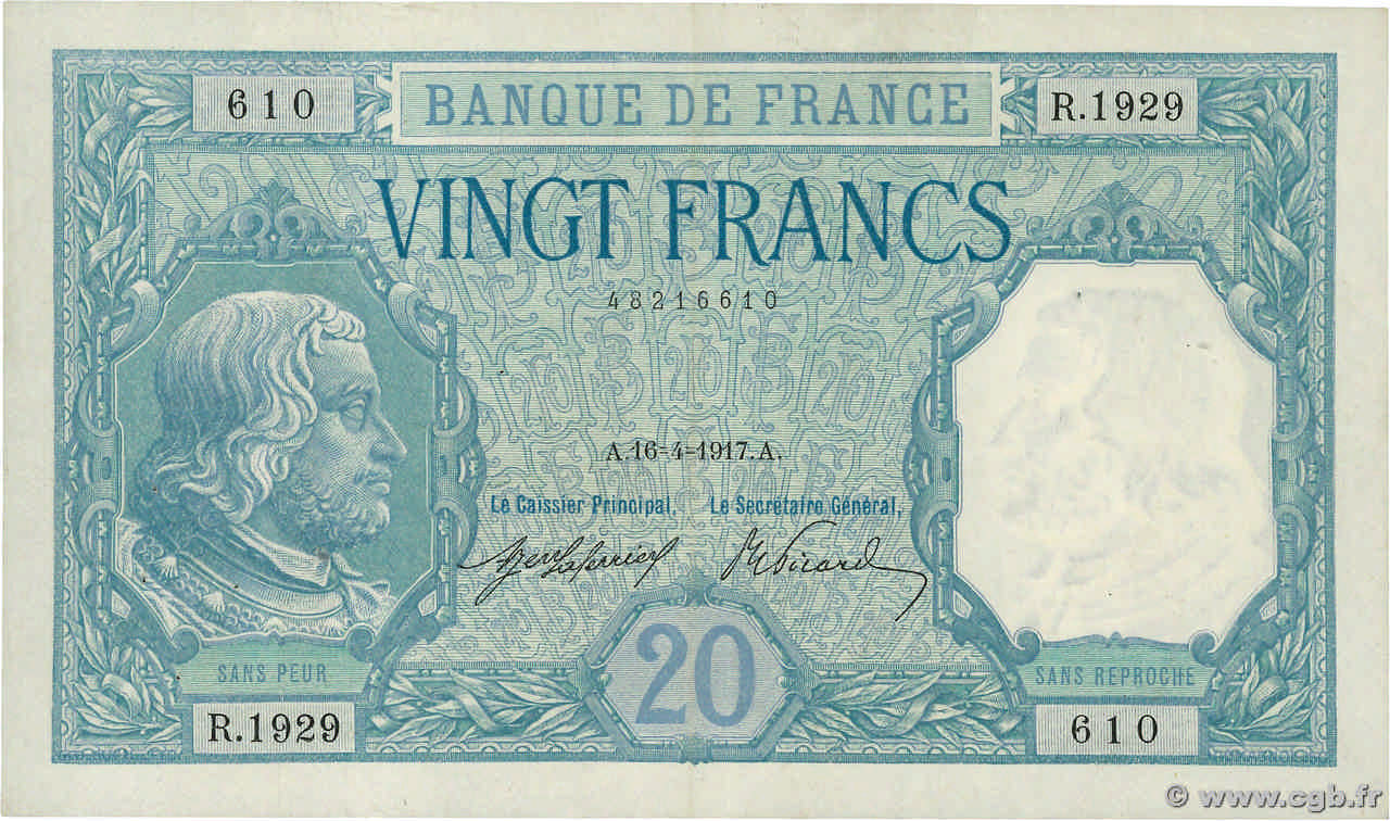 20 Francs BAYARD FRANCIA  1917 F.11.02 MBC