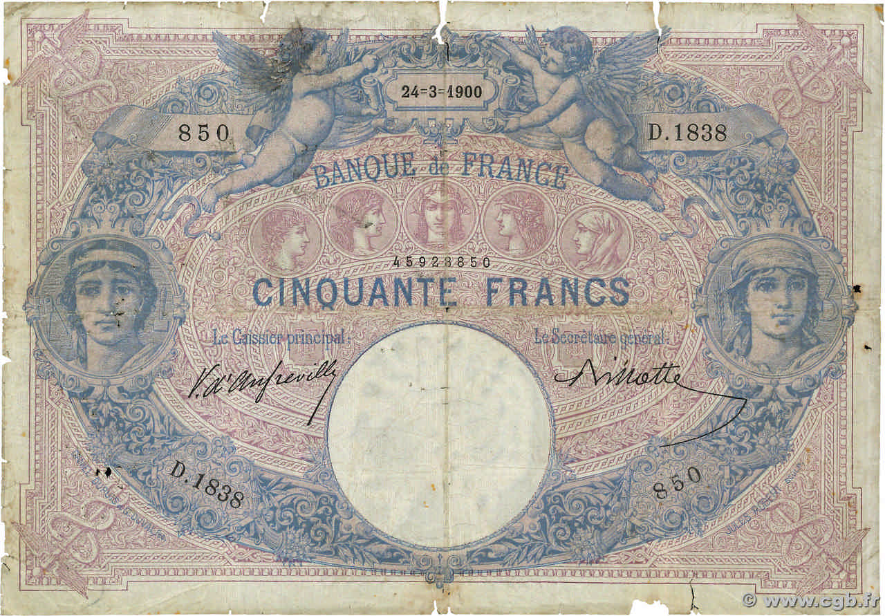 50 Francs BLEU ET ROSE FRANKREICH  1900 F.14.12 GE