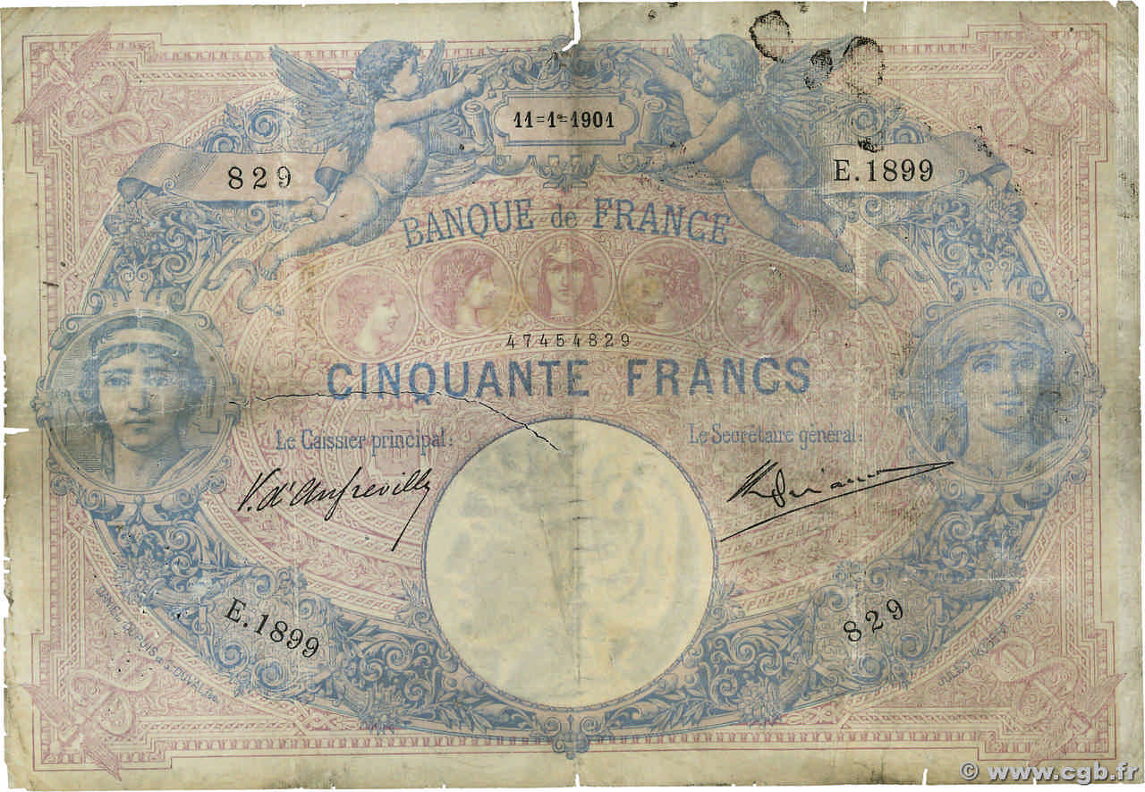 50 Francs BLEU ET ROSE FRANCIA  1901 F.14.13 q.B