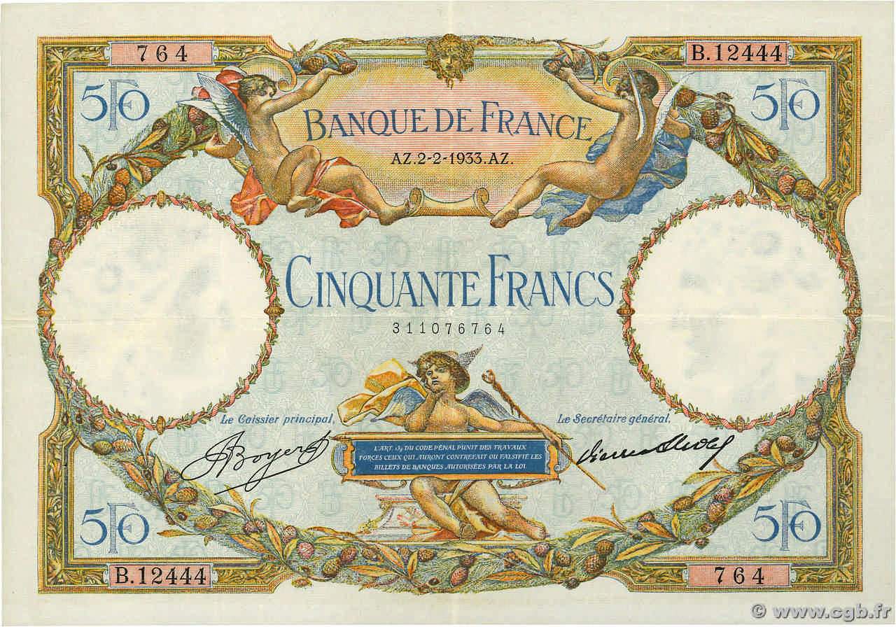 50 Francs LUC OLIVIER MERSON type modifié FRANCE  1933 F.16.04 TTB
