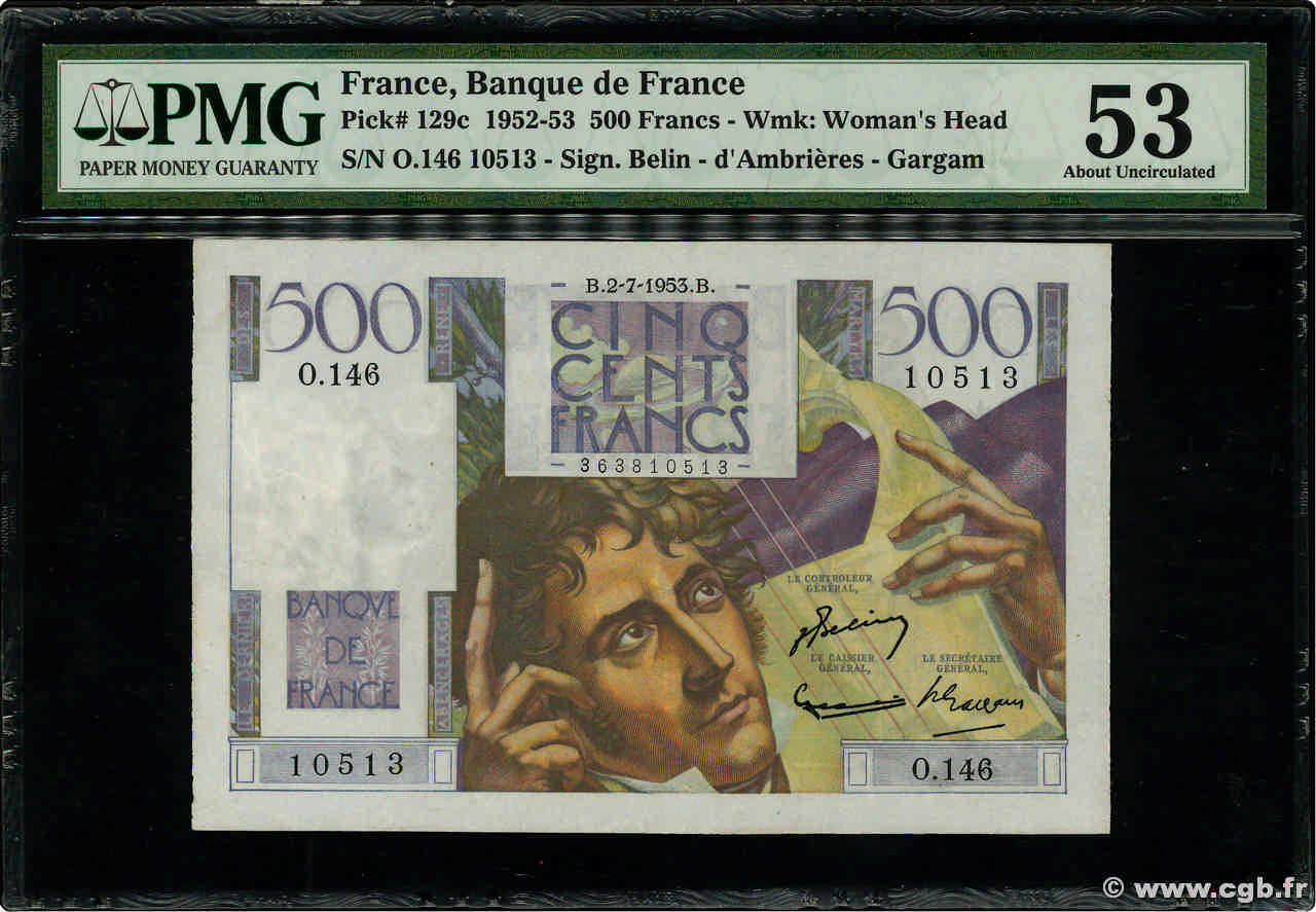 500 Francs CHATEAUBRIAND FRANKREICH  1953 F.34.13 VZ+