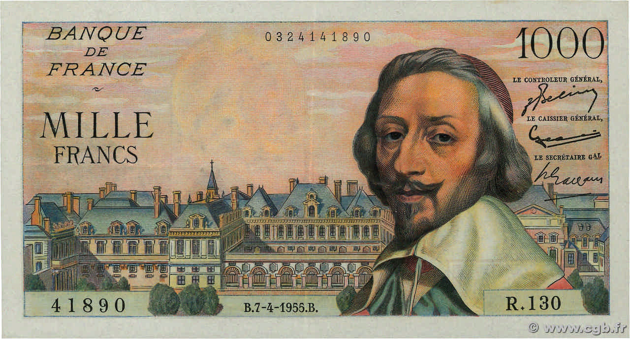 1000 Francs RICHELIEU FRANCIA  1955 F.42.12 MBC+