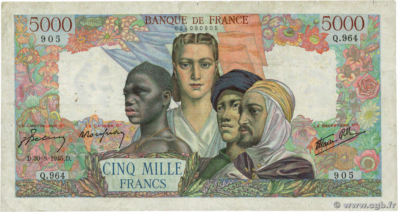 5000 Francs EMPIRE FRANÇAIS FRANCE  1945 F.47.41 pr.TB