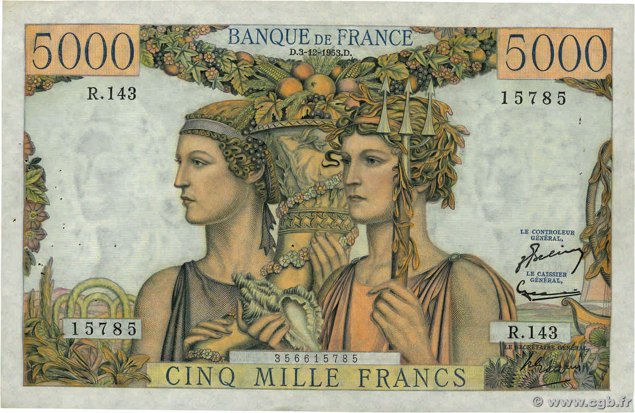 5000 Francs TERRE ET MER FRANCIA  1953 F.48.10 MBC+