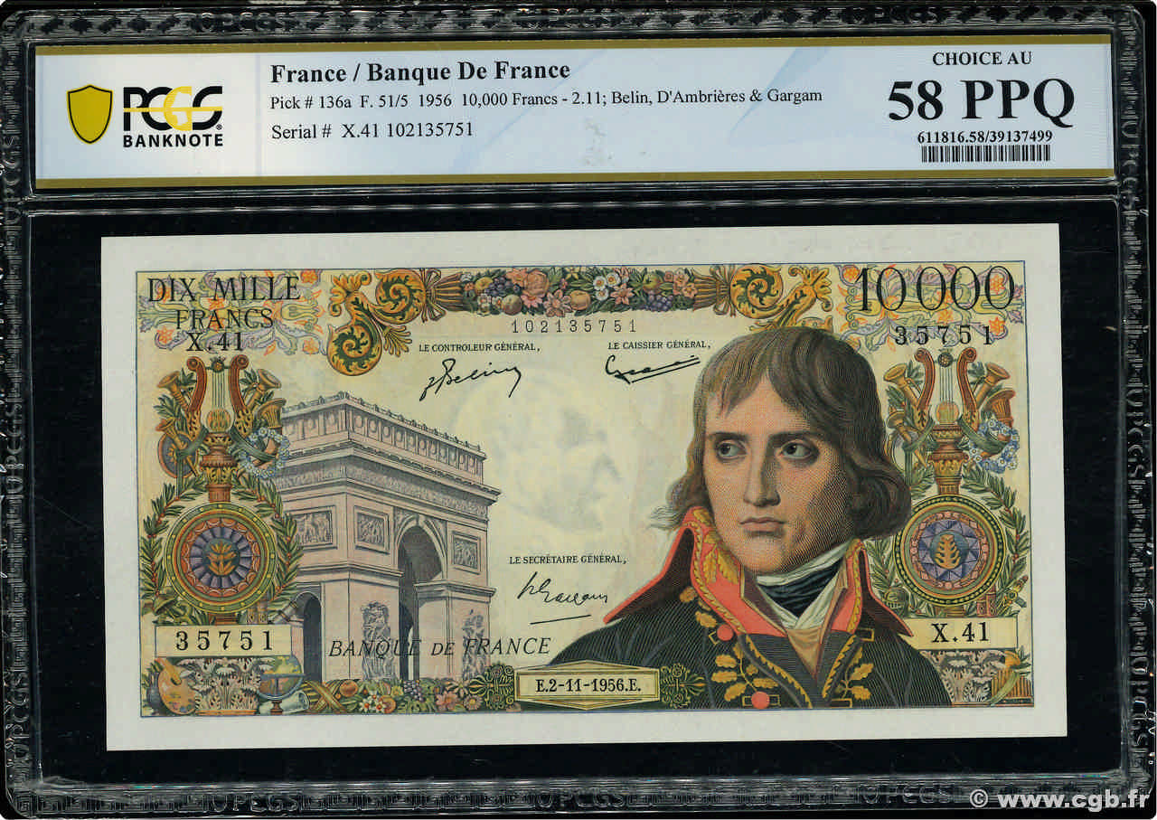 10000 Francs BONAPARTE FRANCIA  1956 F.51.05 AU