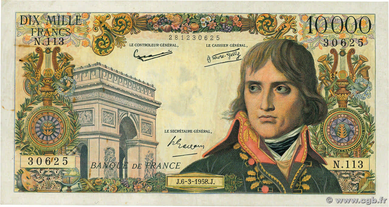 10000 Francs BONAPARTE FRANCIA  1958 F.51.11 MBC