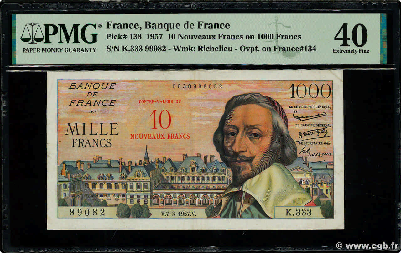 10 NF sur 1000 Francs RICHELIEU FRANCIA  1957 F.53.01 MBC+