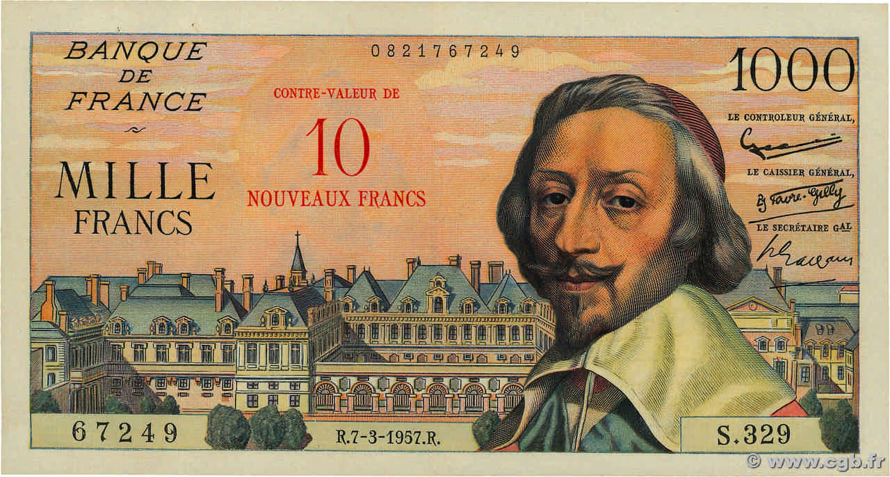 10 NF sur 1000 Francs RICHELIEU FRANCIA  1957 F.53.01 EBC+