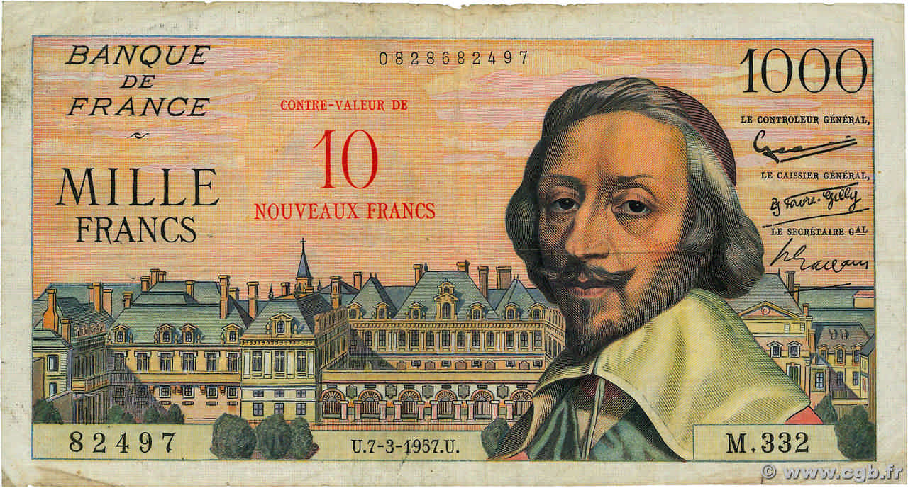 10 NF sur 1000 Francs RICHELIEU FRANCE  1957 F.53.01 pr.TB