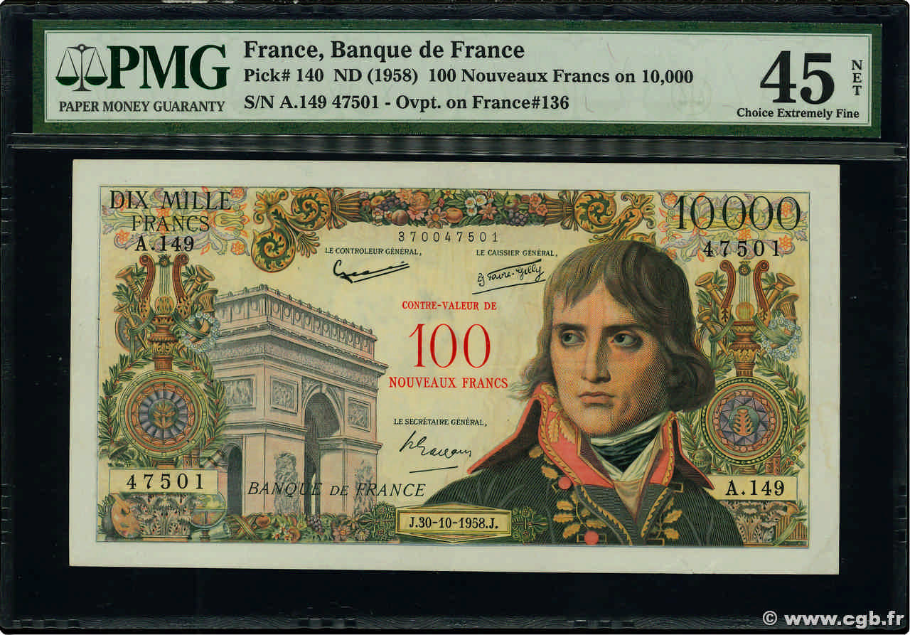 100 NF sur 10000 Francs BONAPARTE FRANCIA  1958 F.55.01 EBC