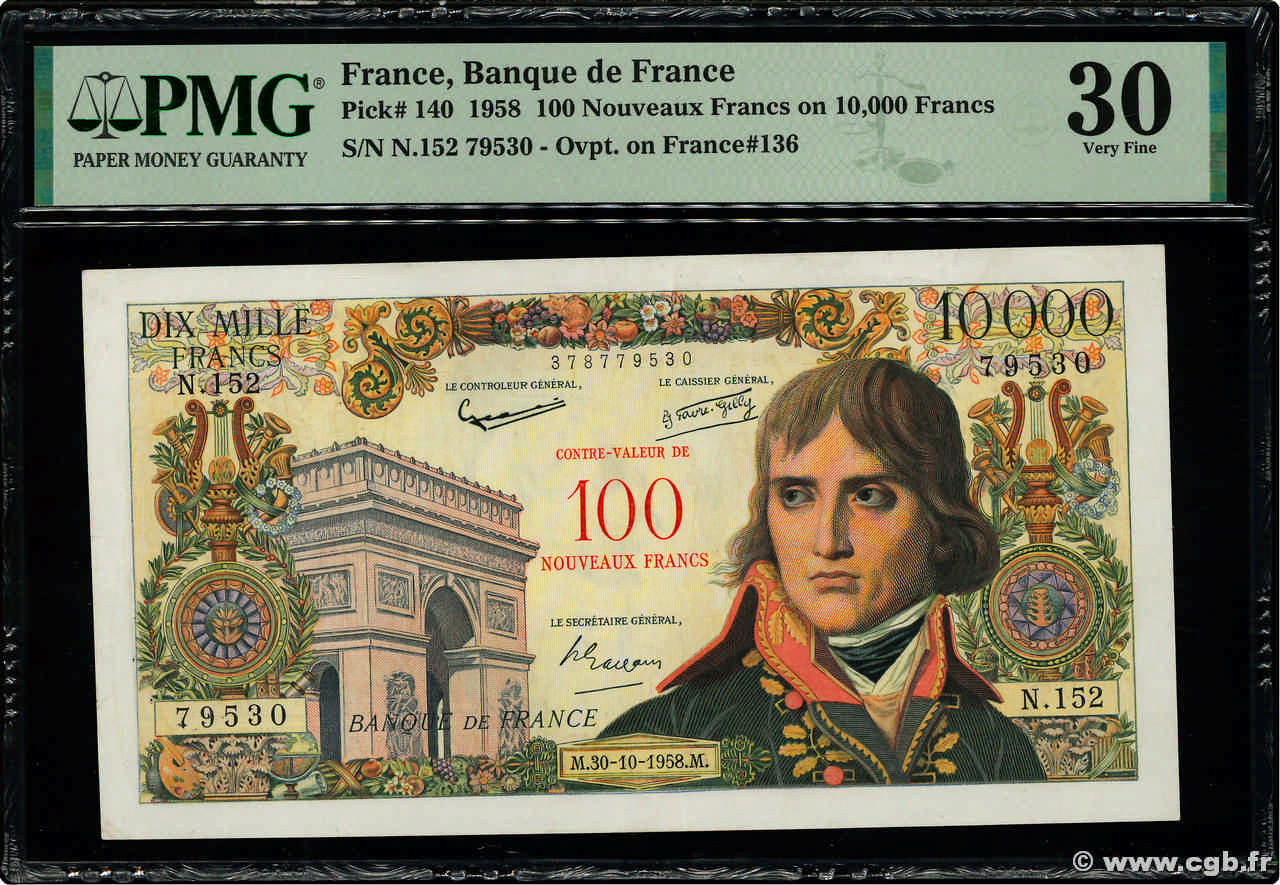 100 NF sur 10000 Francs BONAPARTE FRANCE  1958 F.55.01 VF