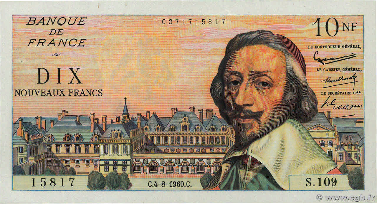 10 Nouveaux Francs RICHELIEU FRANCE  1960 F.57.09 XF