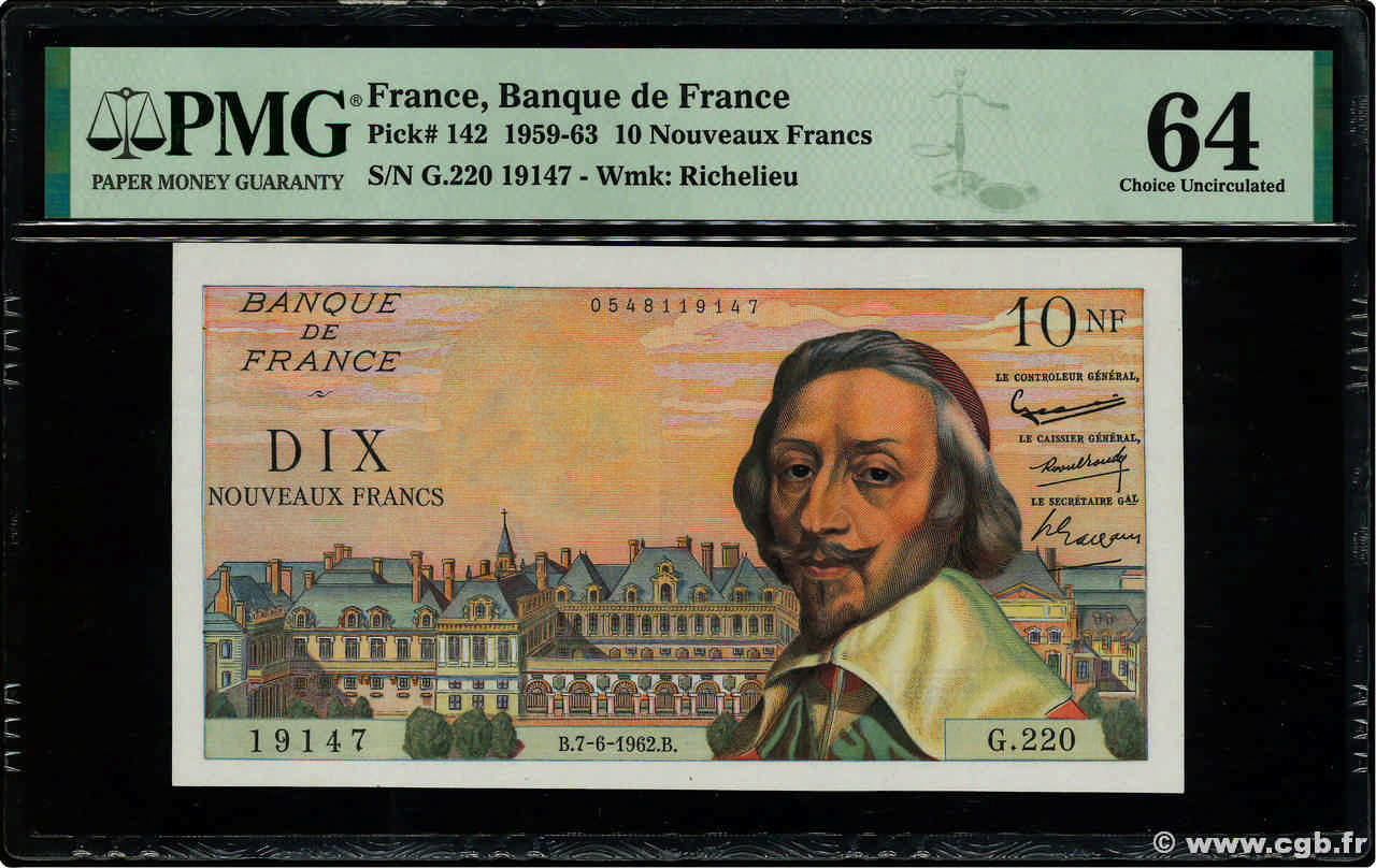 10 Nouveaux Francs RICHELIEU FRANCIA  1962 F.57.19 SC+