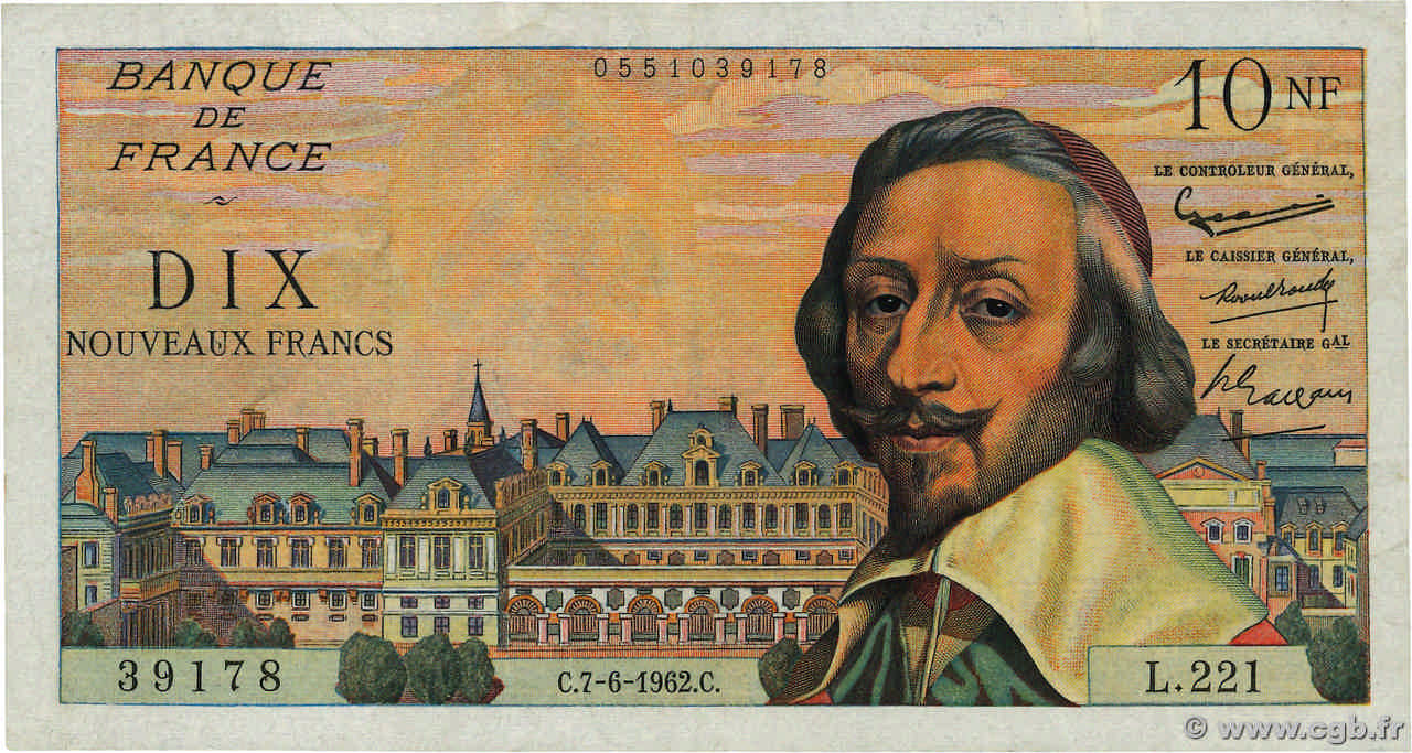 10 Nouveaux Francs RICHELIEU FRANCIA  1962 F.57.19 BC+