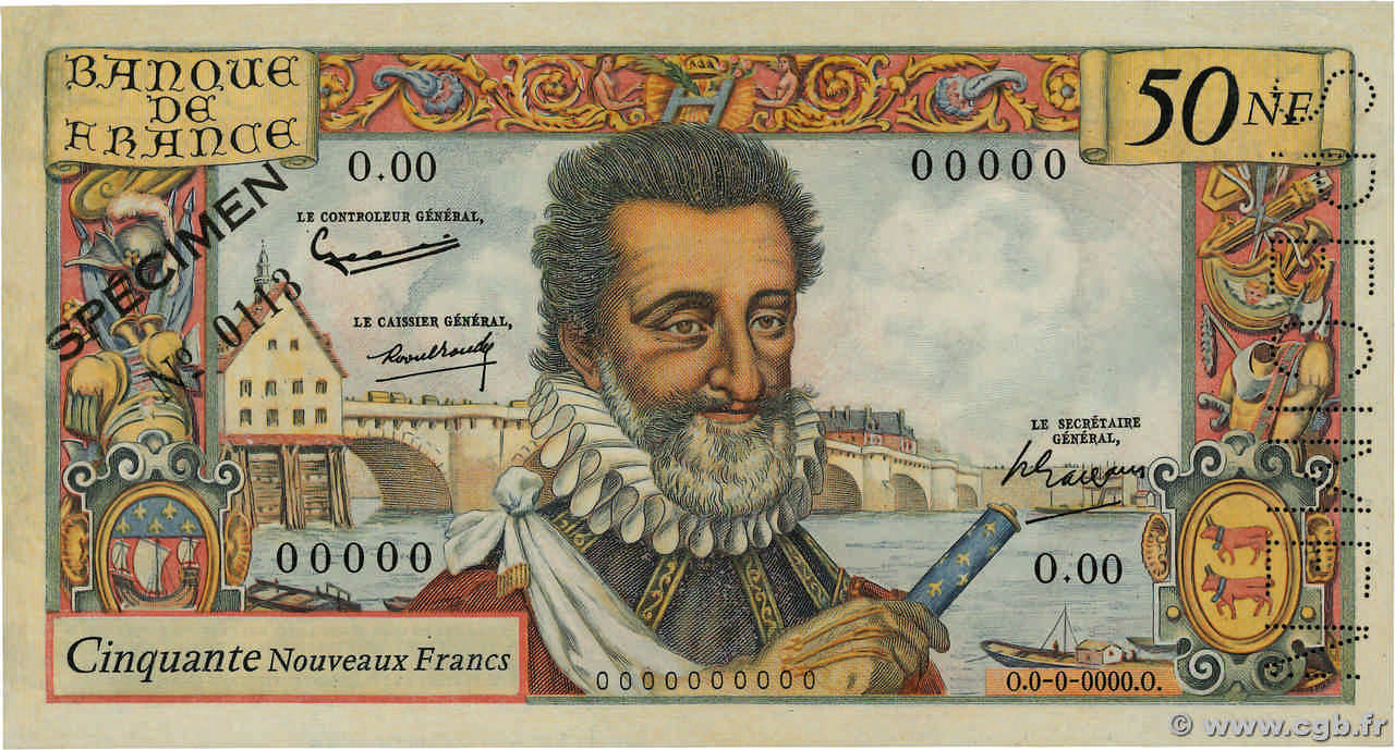 50 Nouveaux Francs HENRI IV Spécimen FRANCE  1959 F.58.01Spn SPL