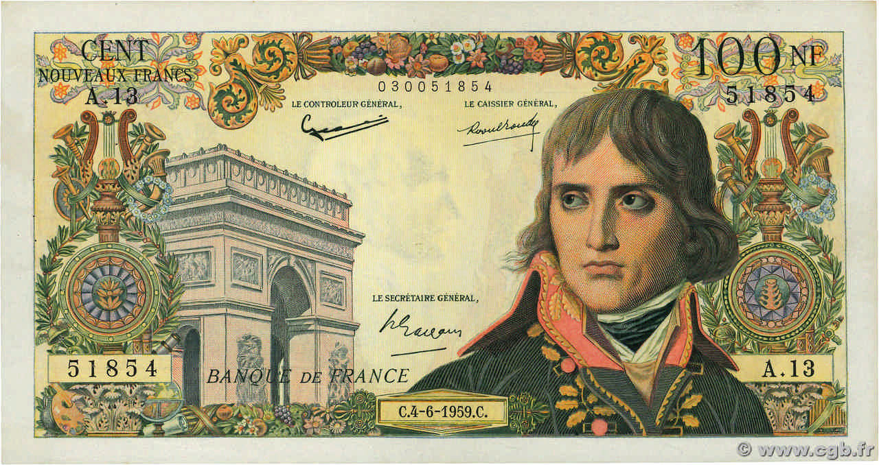 100 Nouveaux Francs BONAPARTE FRANCE  1959 F.59.02 TTB+