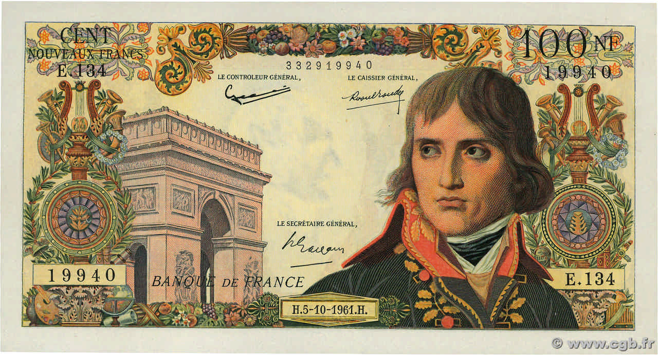 100 Nouveaux Francs BONAPARTE FRANCIA  1961 F.59.12 q.SPL