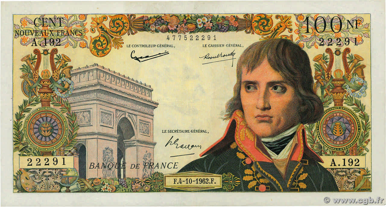 100 Nouveaux Francs BONAPARTE FRANCIA  1962 F.59.17 q.SPL
