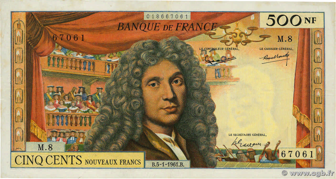500 Nouveaux Francs MOLIÈRE FRANCIA  1961 F.60.03 MBC