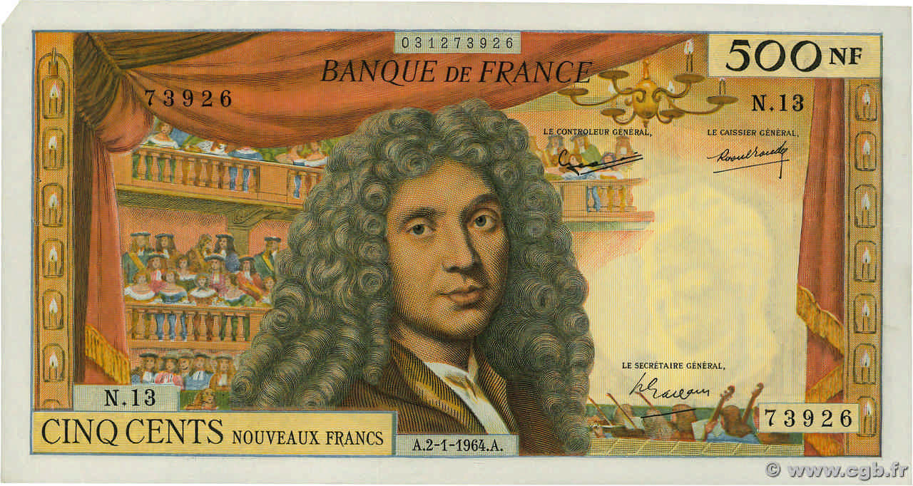 500 Nouveaux Francs MOLIÈRE FRANCE  1964 F.60.06 SUP
