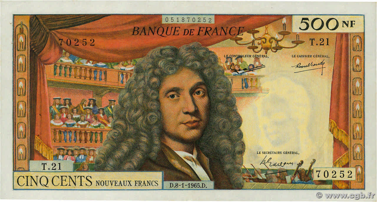 500 Nouveaux Francs MOLIÈRE FRANCIA  1965 F.60.08 EBC