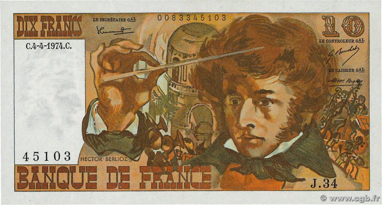 10 Francs BERLIOZ FRANCIA  1974 F.63.04 q.FDC