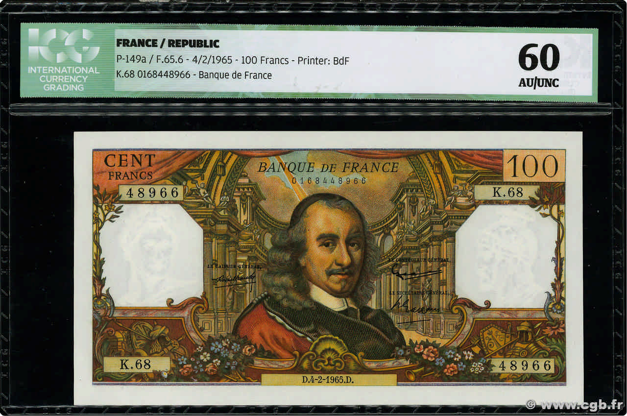 100 Francs CORNEILLE FRANCIA  1965 F.65.06 q.FDC