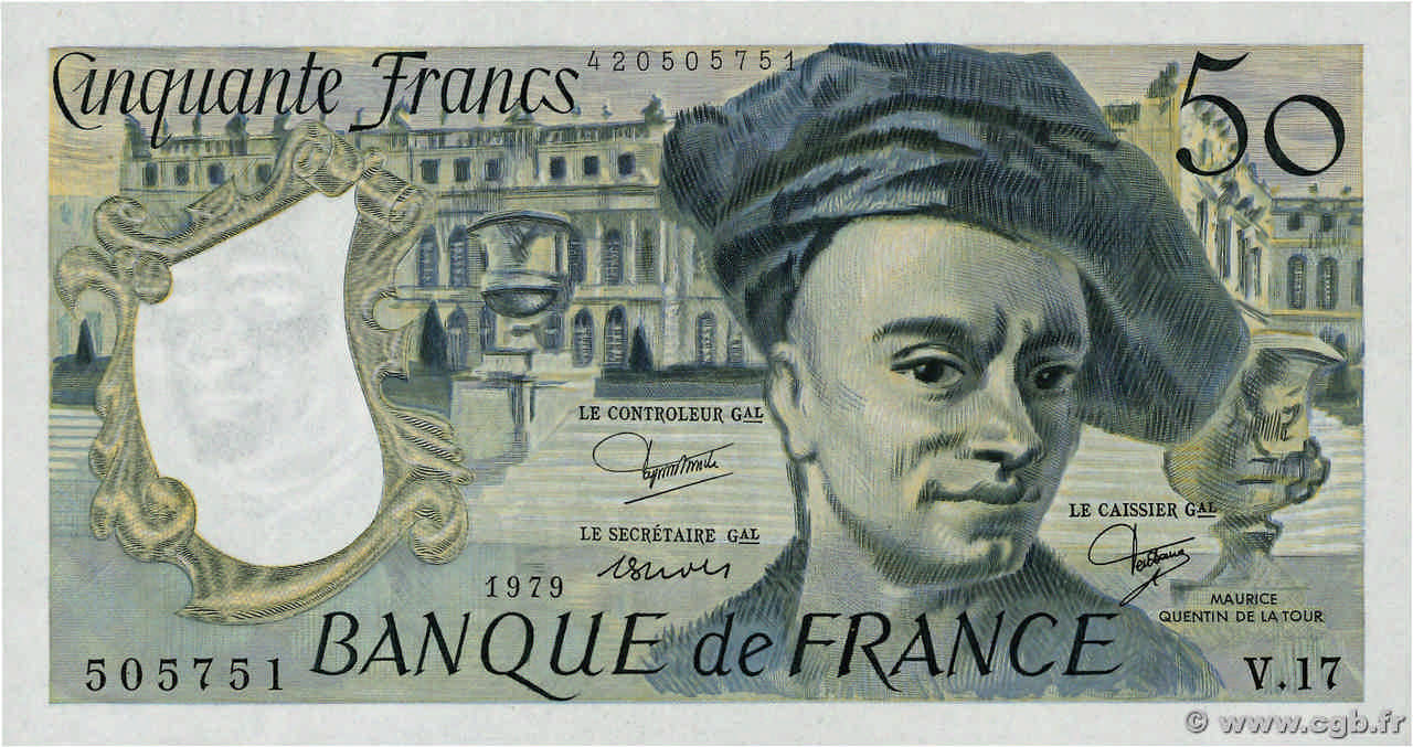 50 Francs QUENTIN DE LA TOUR FRANCIA  1979 F.67.05 FDC