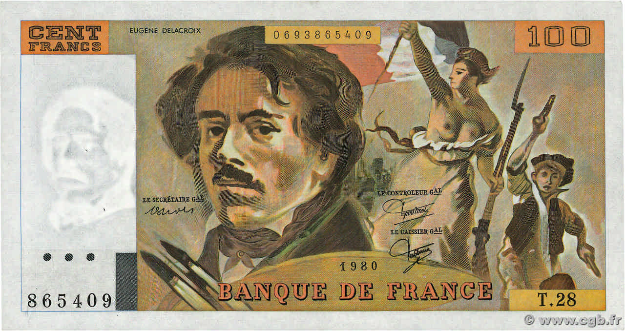 100 Francs DELACROIX modifié FRANCIA  1980 F.69.04a SPL