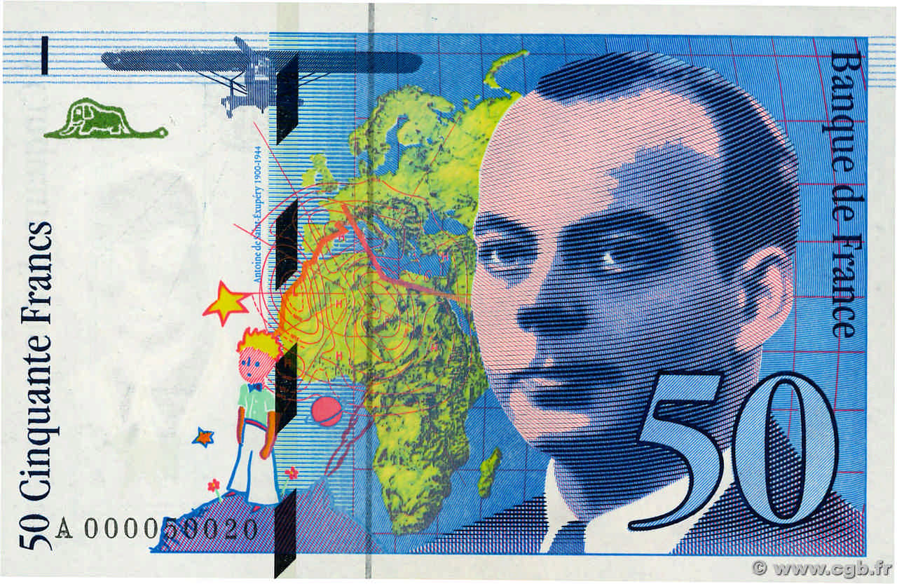 50 Francs SAINT-EXUPÉRY Petit numéro FRANCIA  1992 F.72.01aA FDC