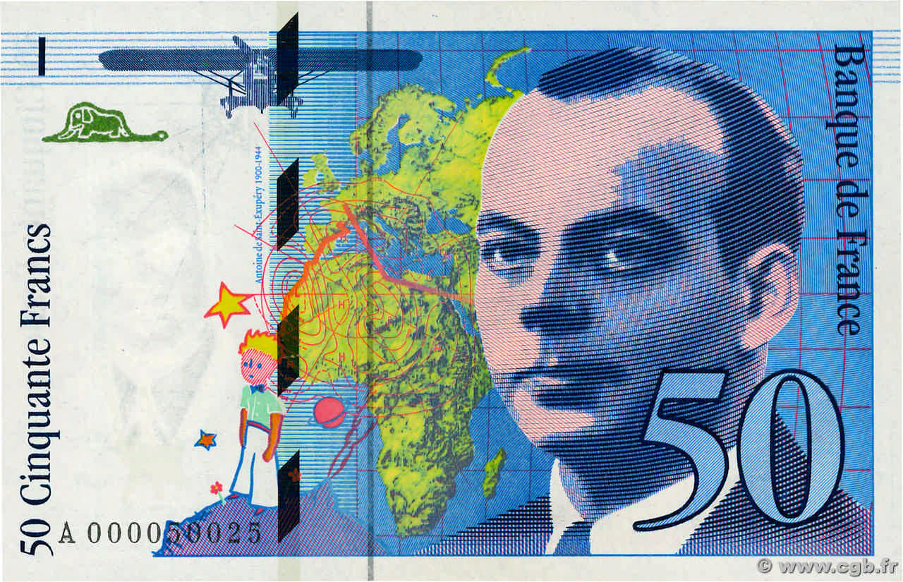 50 Francs SAINT-EXUPÉRY Petit numéro FRANCE  1992 F.72.01aA NEUF