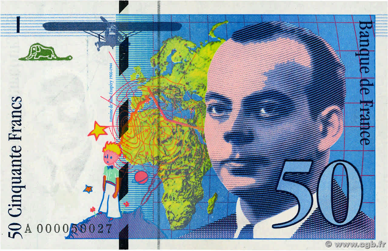 50 Francs SAINT-EXUPÉRY Petit numéro FRANCE  1992 F.72.01aA UNC
