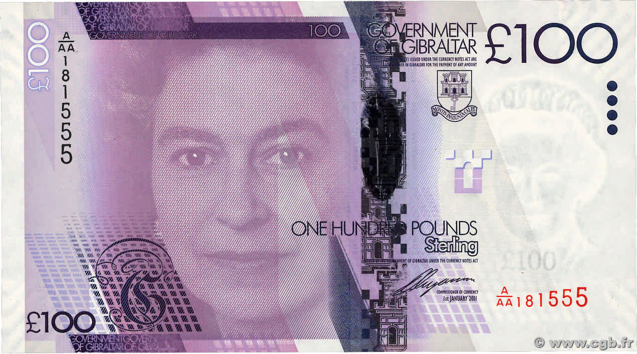 100 Pounds Sterling GIBRALTAR  2011 P.39 UNC-