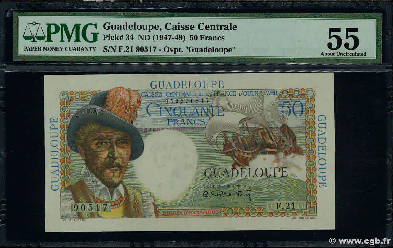 50 Francs Belain d Esnambuc GUADELOUPE  1946 P.34 AU