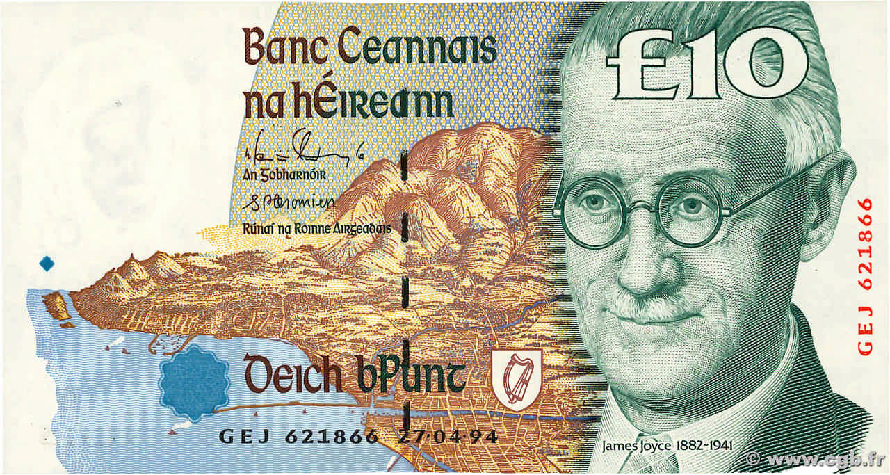10 Pounds IRELAND REPUBLIC  1994 P.076a AU+