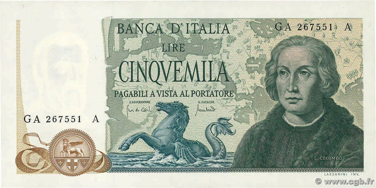 5000 Lire ITALIA  1971 P.102a q.FDC