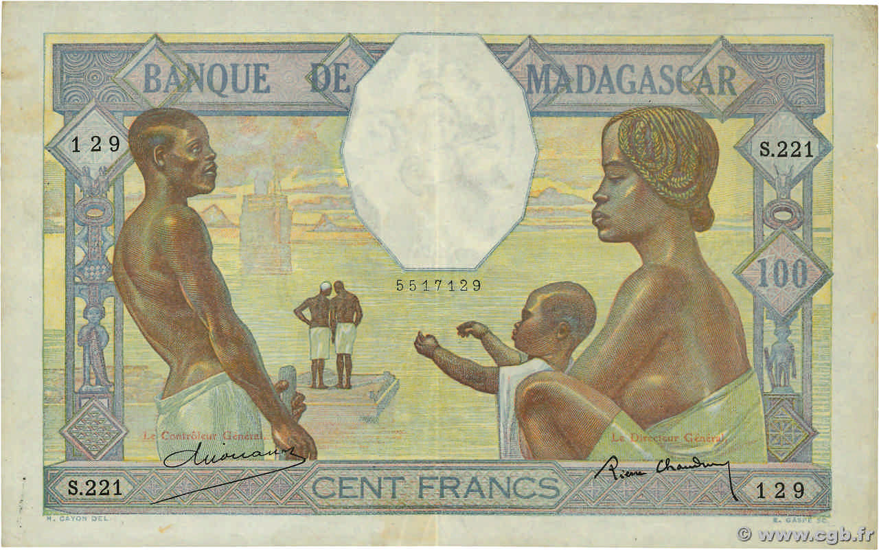 100 Francs MADAGASCAR  1937 P.040 BC+