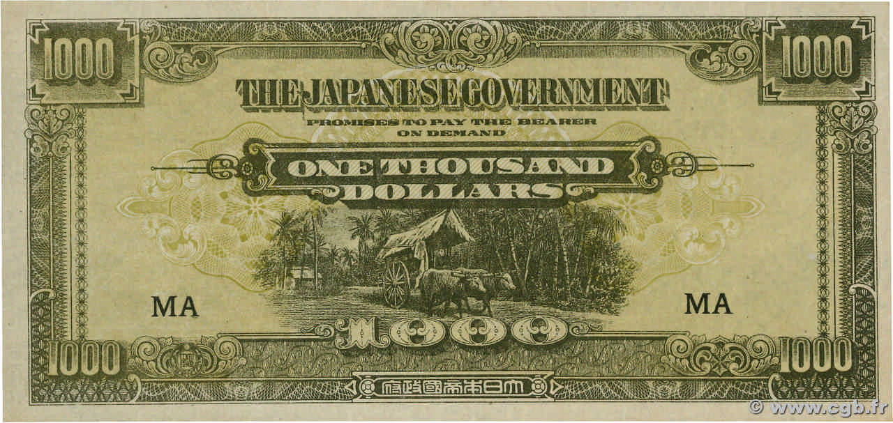1000 Dollars MALAYA  1945 P.M10a fST+
