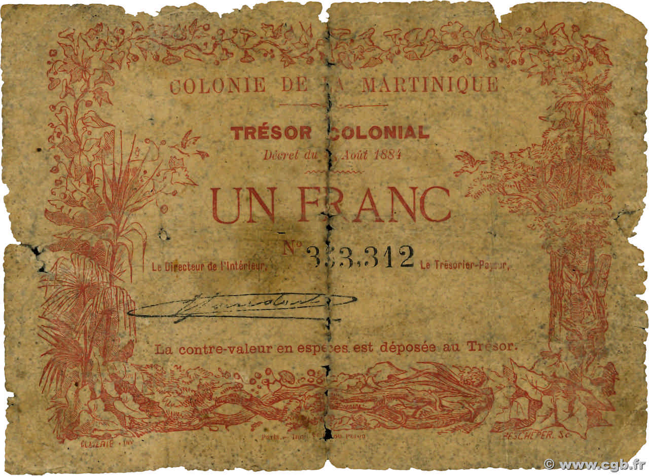 1 Franc MARTINIQUE  1884 P.02 P