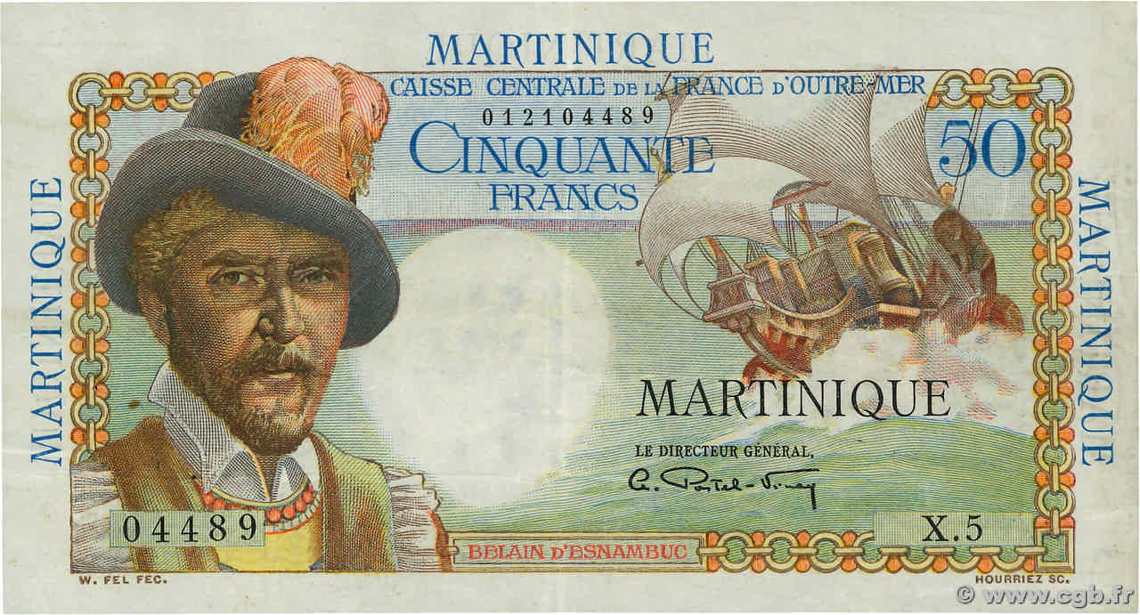 50 Francs Belain d Esnambuc MARTINIQUE  1946 P.30a MBC