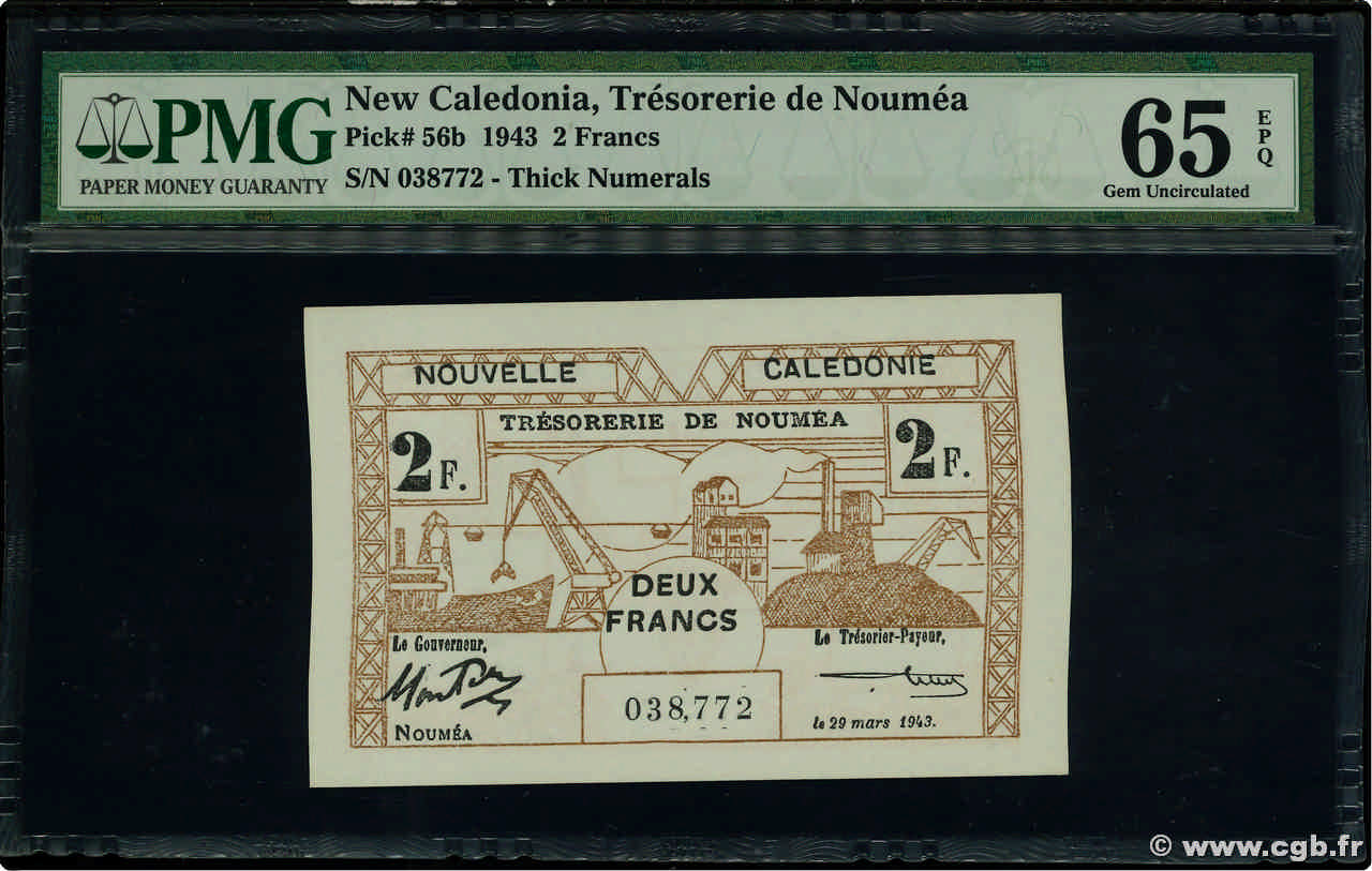 2 Francs NEW CALEDONIA  1943 P.56b UNC