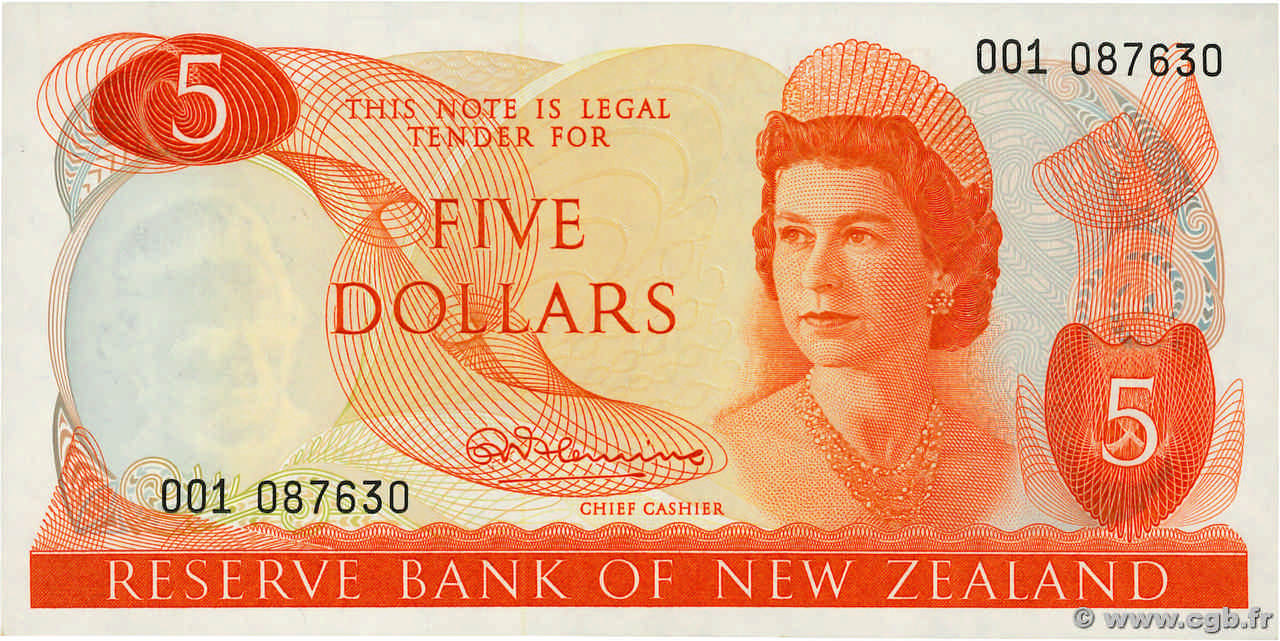 5 Dollars NEW ZEALAND  1967 P.165a AU