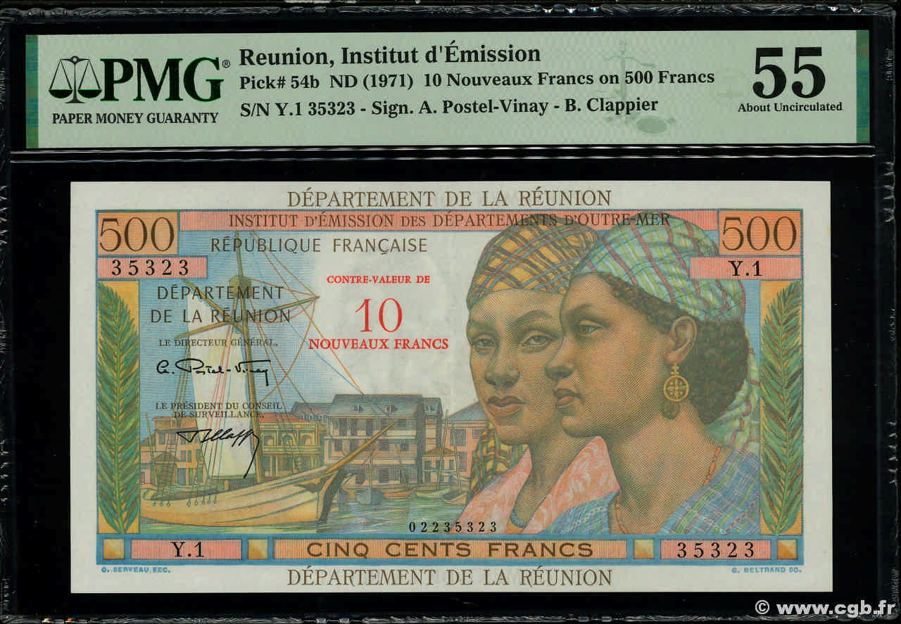 10 NF sur 500 Francs Pointe à Pitre REUNION ISLAND  1971 P.54b AU