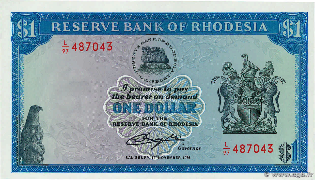 1 Dollar RHODESIA  1976 P.34b FDC